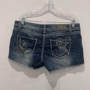 Y2K YMI Blue Jean Shorts 13 Contrast Stitching Pockets Micro Low Rise Denim